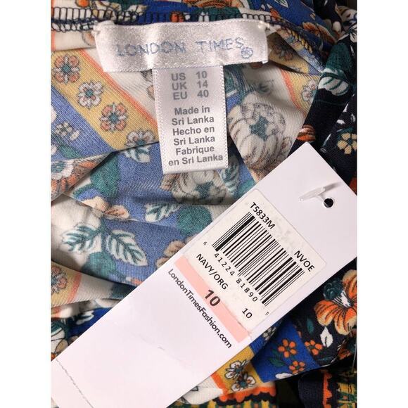 London Times Dress Floral Border Pattern 3/4 Sleeve Shift Mini Multicolor NWT 10 - Picture 7 of 11